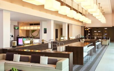 Lounge area and workspace at Element Miami International Airport.