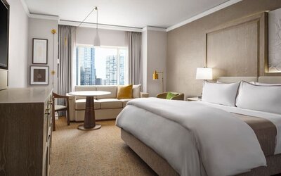 Delux king room with TV and work space at The Westin Philadelphia.