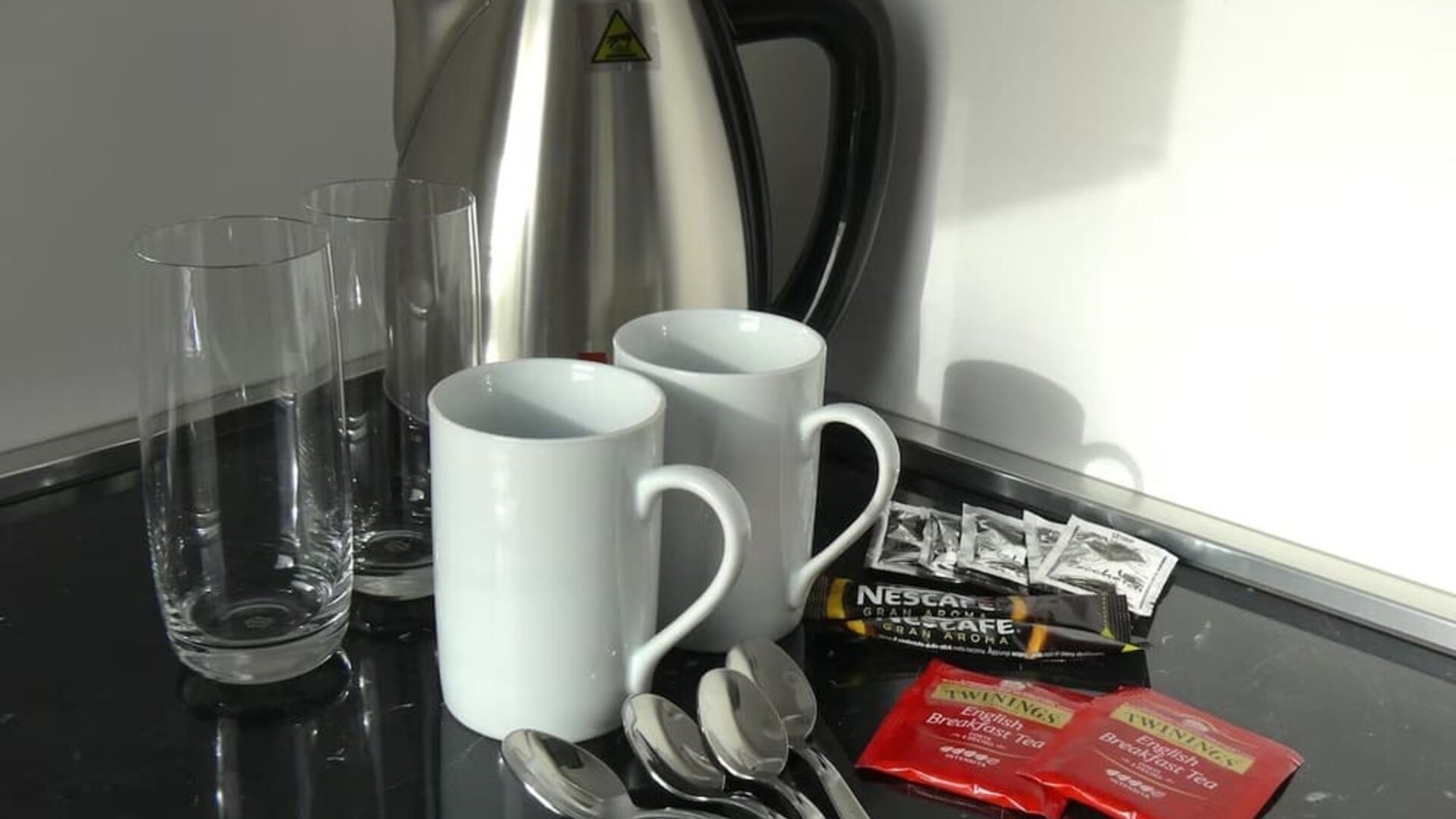 Coffee station at Aiello Rooms.
