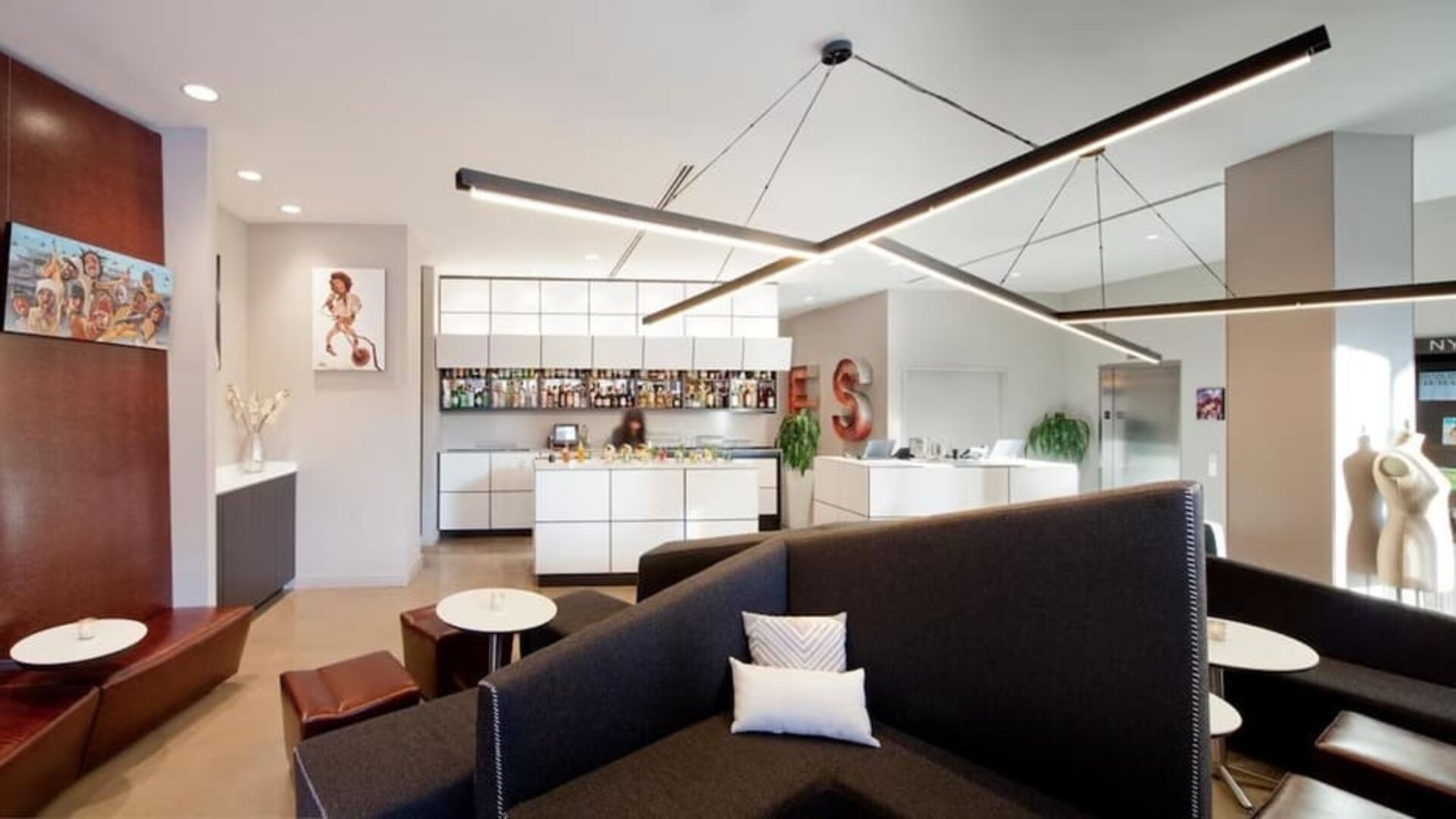 On-site bar and comfortable seating at Nu Hotel - Brooklyn.