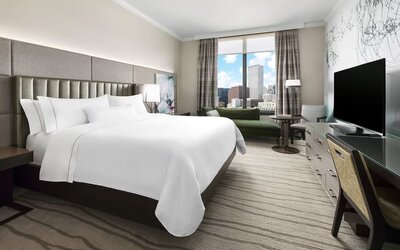 Delux king room with TV and a great view of the city at The Westin New Orleans.