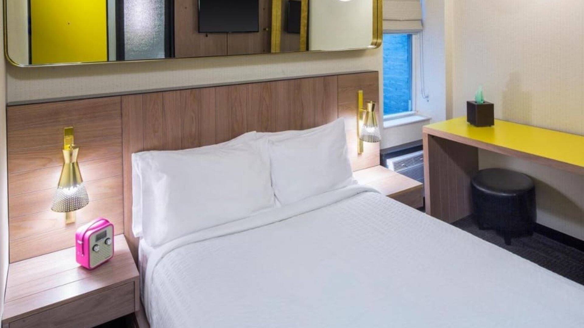 Day use room with king bed, work desk and private bathroom at Hotel Shocard NYC.