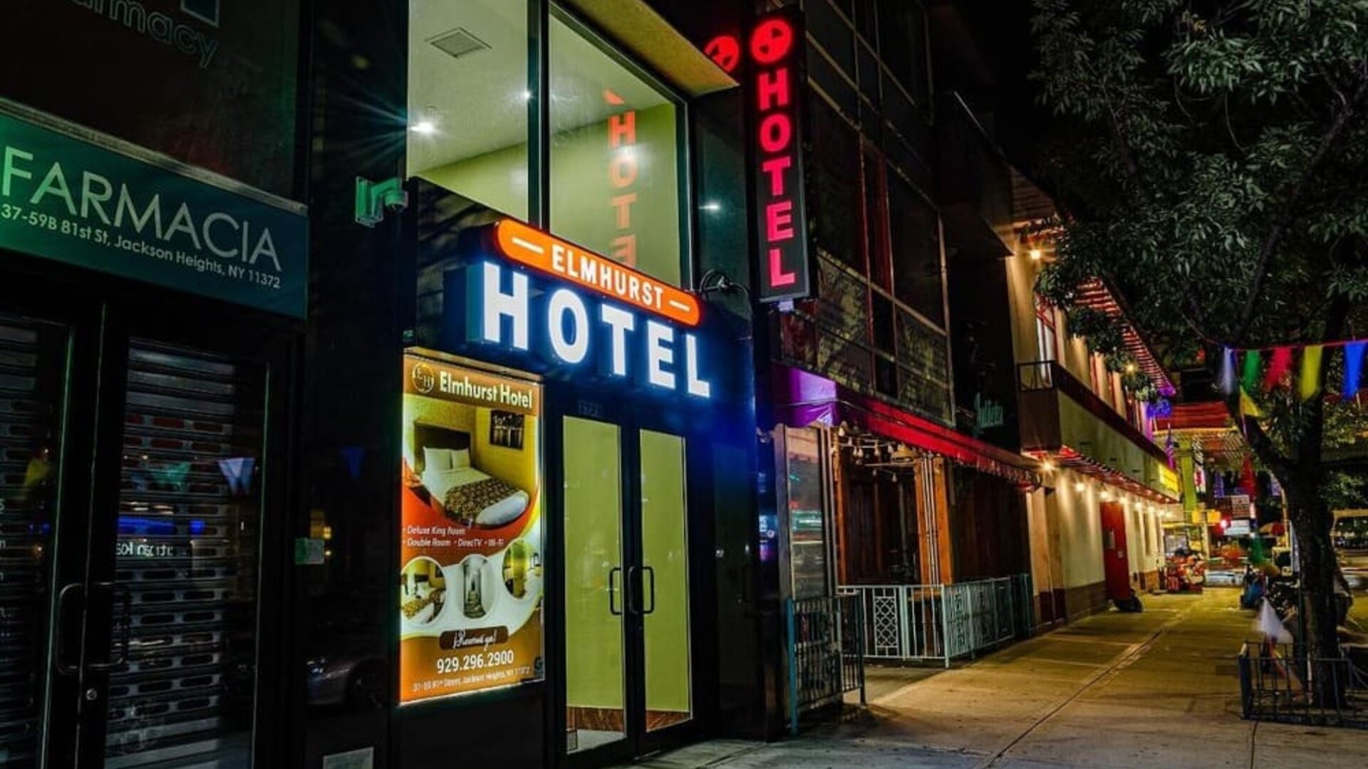 Exterior view and entrance at Elmhurst Hotel.