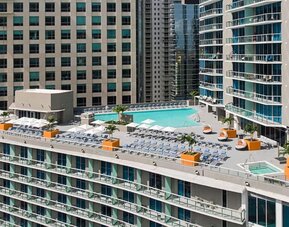 Aerial view of the rooftop pool at Hyatt Centric Brickell Miami.