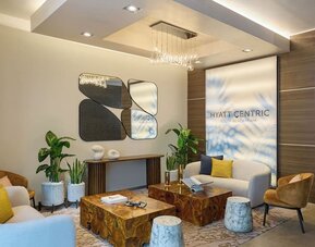 Reception with lounge seating, perfect for co-working at Hyatt Centric Miami South Beach.