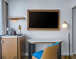 Day use room's workspace with coffee maker and mini-bar at Hyatt Centric Miami South Beach.