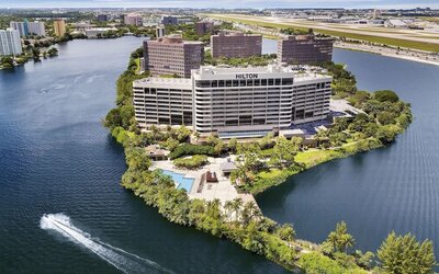Aerial view of Hilton Miami Airport Blue Lagoon.