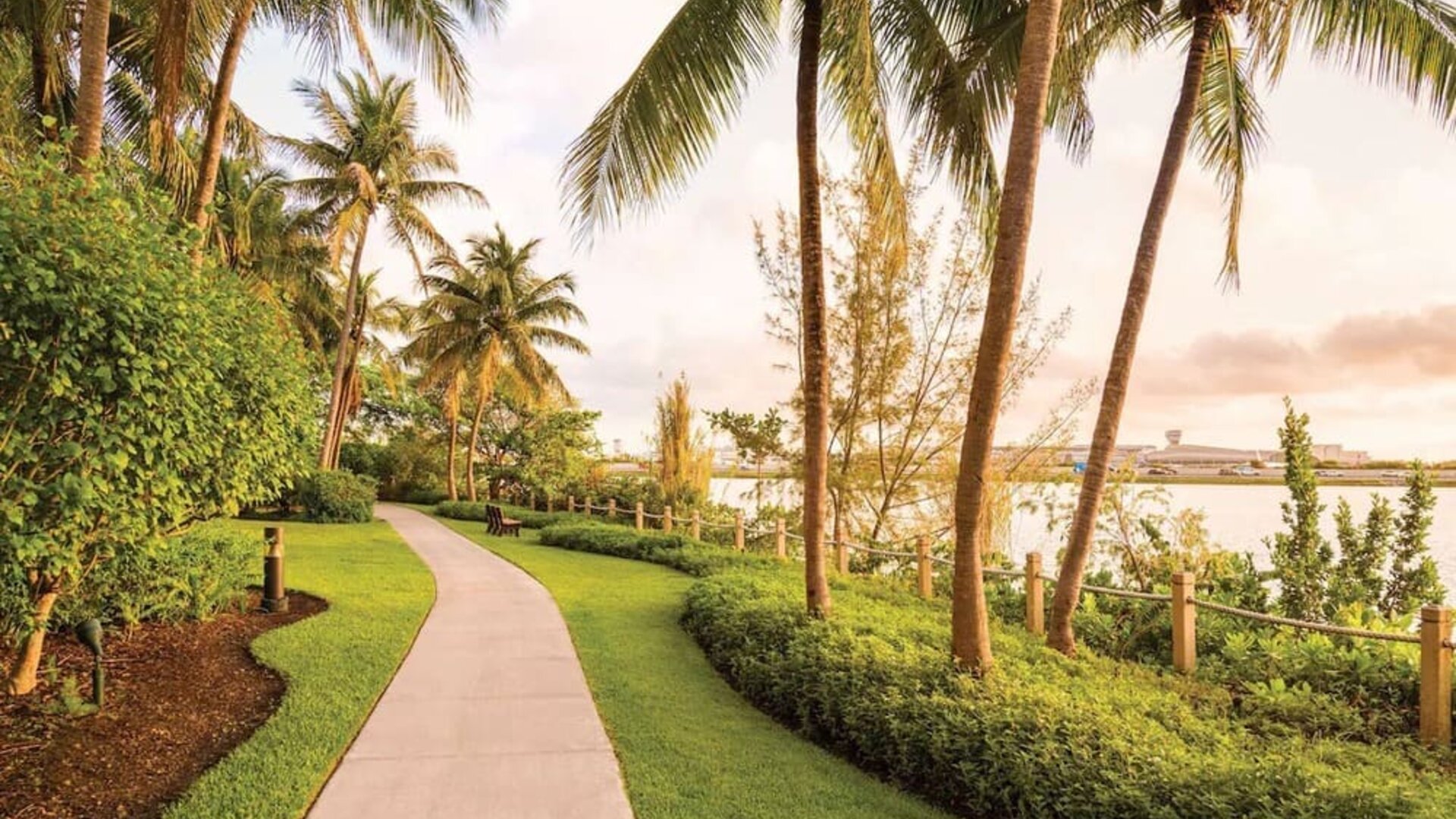Hotel garden at Hilton Miami Airport Blue Lagoon.