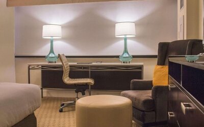 Day use room' workspace at Hilton Miami Airport Blue Lagoon.