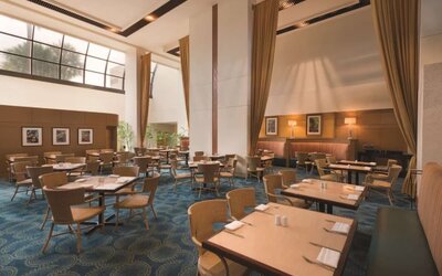 On-site hotel restaurant at Hilton Miami Airport Blue Lagoon.