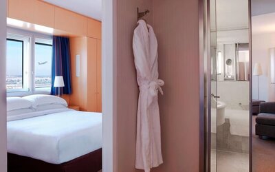 Day use room at Sheraton Paris Charles De Gaulle Airport Hotel.