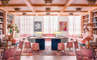 Hotel library, lounge area and workspace at The Goodtime Hotel.