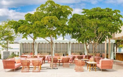 Terrace bar with lounge area at The Goodtime Hotel.