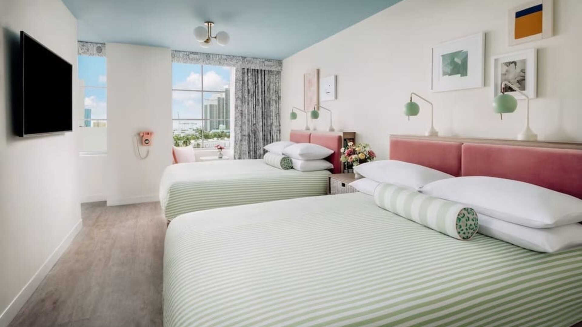 Day use twin room with lounge chairs and private bathroom at The Goodtime Hotel.