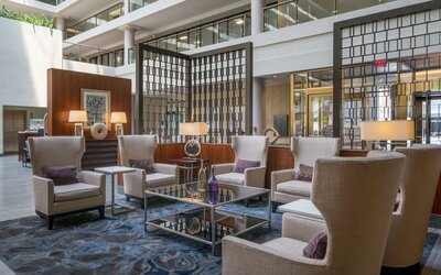 Lounge and coworking space at Embassy Suites By Hilton Washington DC Georgetown.