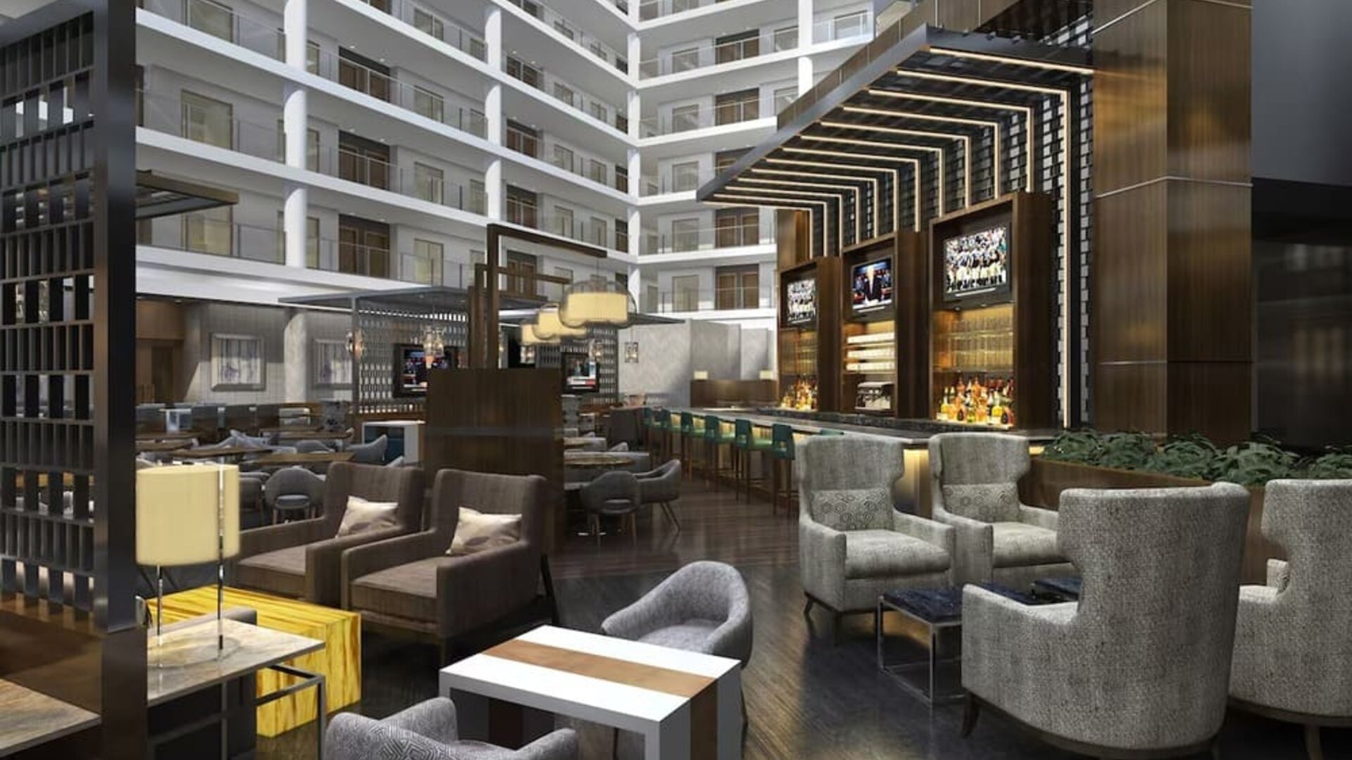 Lounge and coworking space at Embassy Suites By Hilton Washington DC Georgetown.