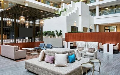 Lounge and coworking space at Embassy Suites By Hilton Washington DC Georgetown.