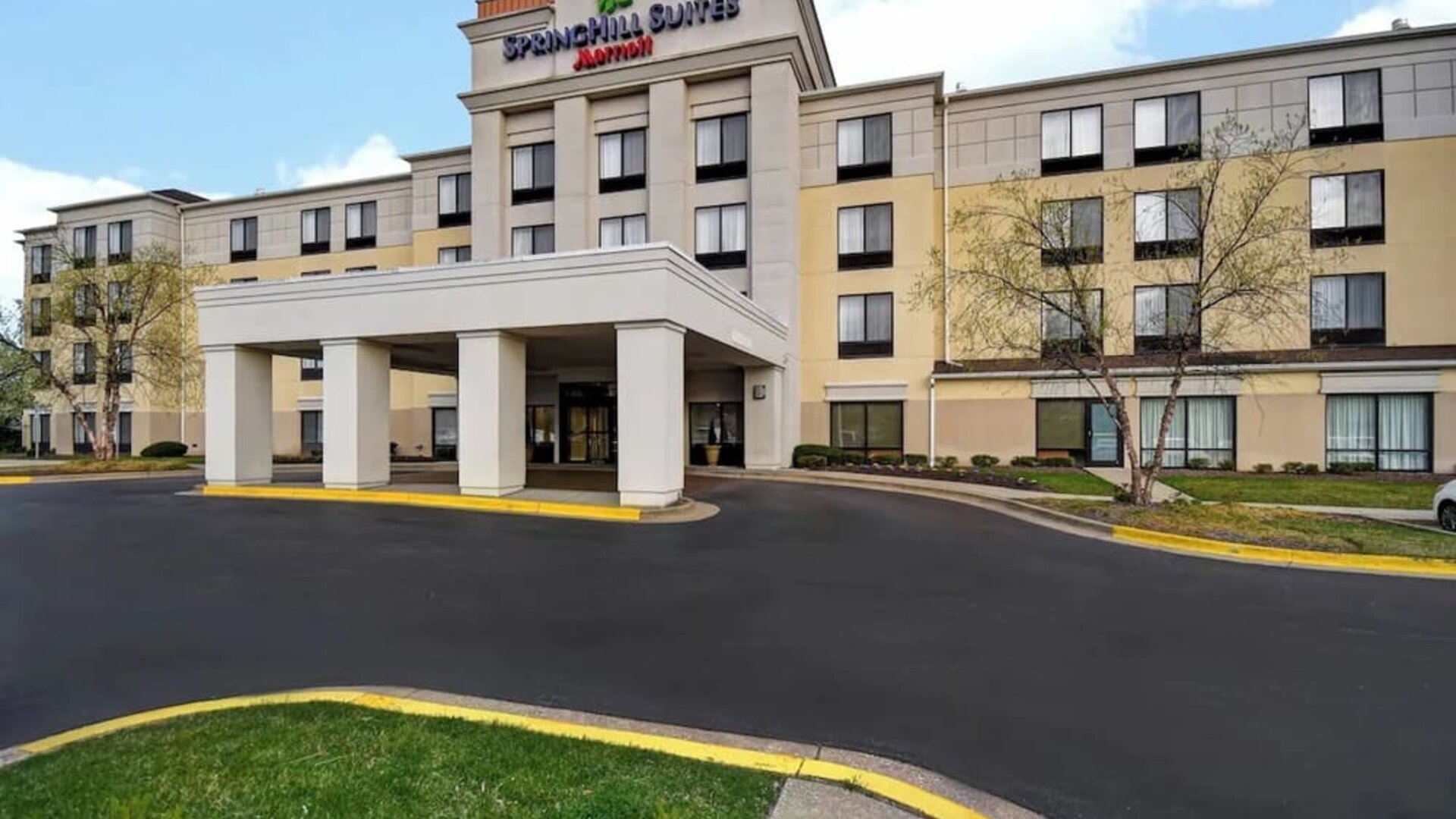 Hotel exterior at SpringHill Suites Baltimore BWI Airport.