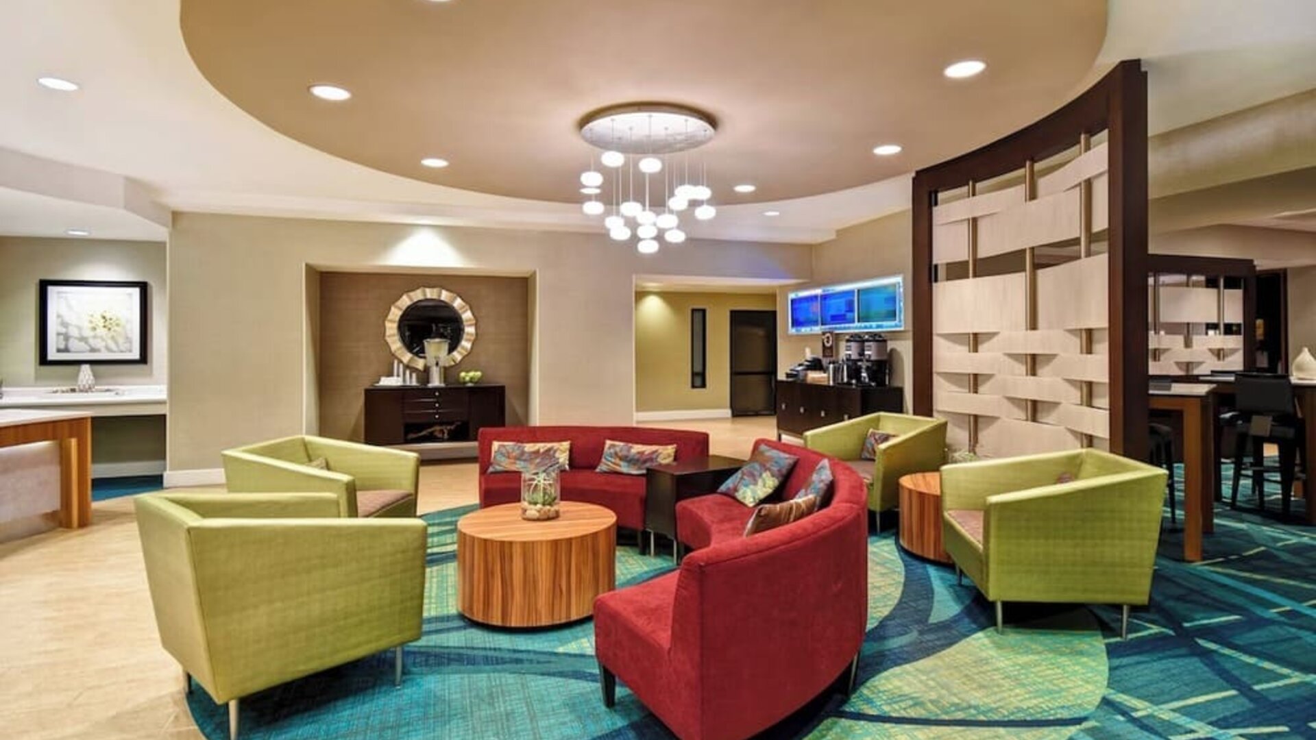 Lobby and lounge at SpringHill Suites Baltimore BWI Airport.