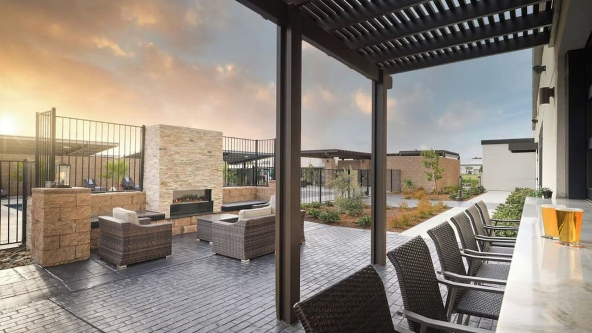 Rooftop terrace at SpringHill Suites By Marriott Milpitas.