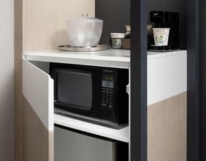 Microwave and bar fridge at SpringHill Suites By Marriott Milpitas.