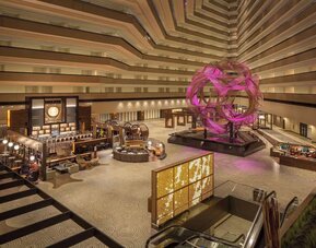 Stylish hotel atrium at Hyatt Regency San Francisco.