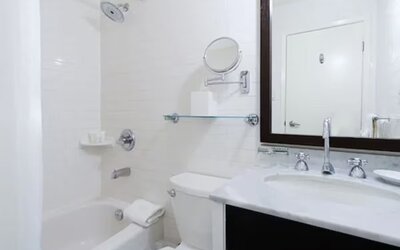 Guest bathroom with shower and tub at Arc The Hotel Ottawa.