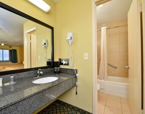 Guest bathroom at Super 8 By Wyndham Universal City.