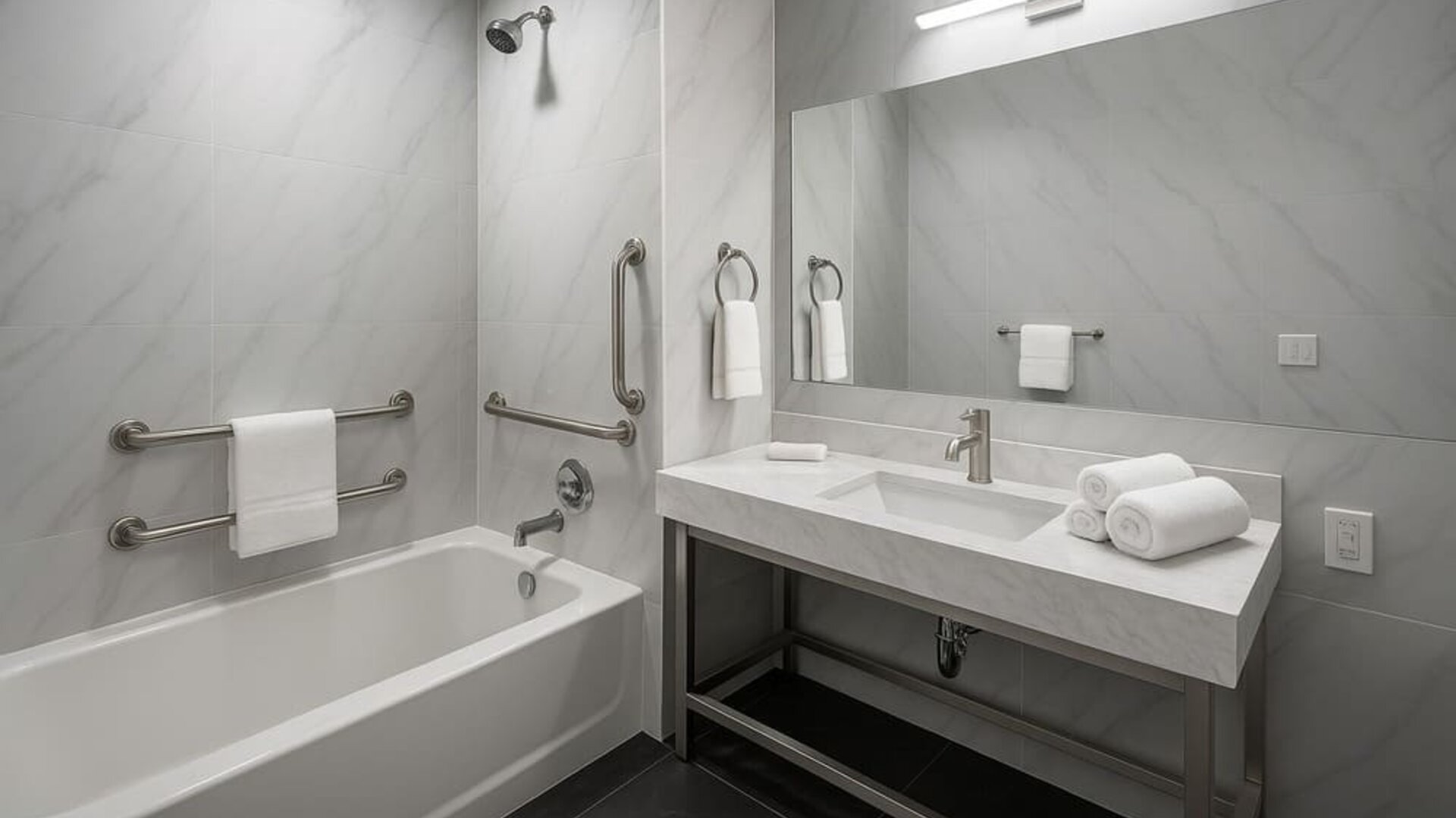 Guest bathroom at LIV Hotel Bronx.