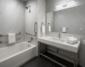 Guest bathroom at LIV Hotel Bronx.