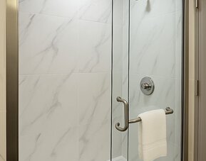 Guest bathroom at LIV Hotel Bronx.