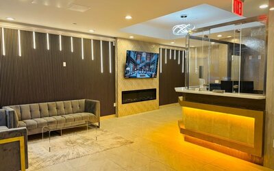 Reception and lobby at LIV Hotel Bronx.