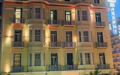 Hotel exterior at Delphi Art Hotel.