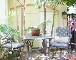 Outdoor terrace at Beverly Hills Spanish.