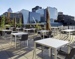 Outdoor terrace at DoubleTree By Hilton Montreal.