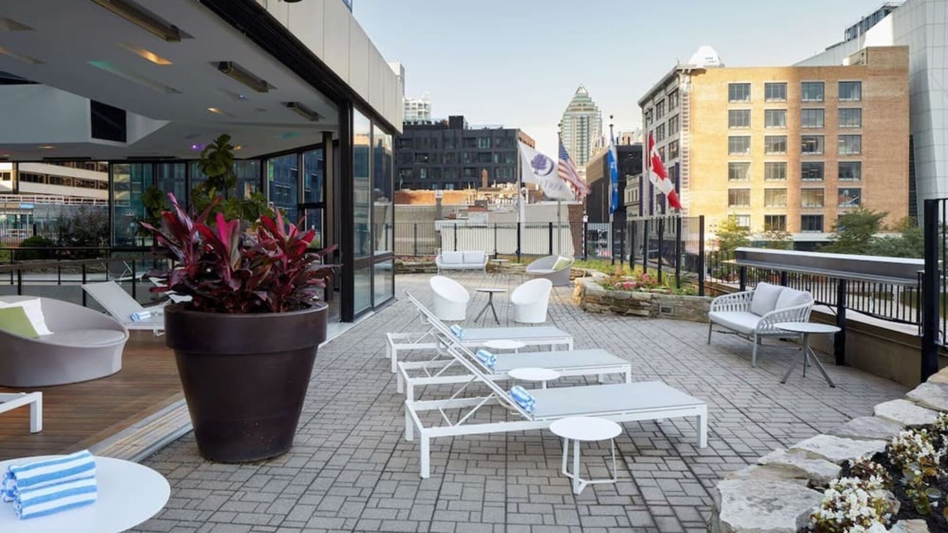 Outdoor terrace at DoubleTree By Hilton Montreal.