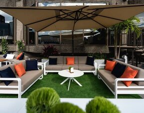 Outdoor terrace at DoubleTree By Hilton Montreal.