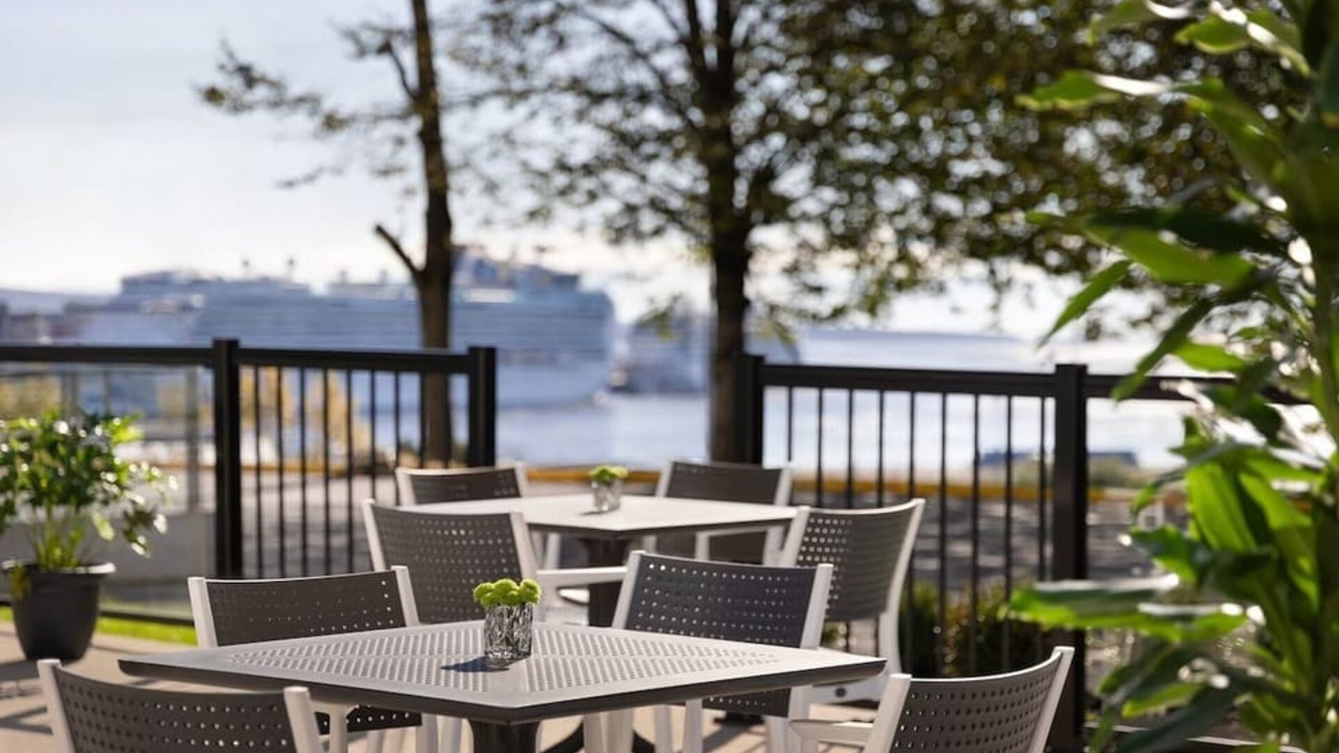 Outdoor terrace at Crowne Plaza Saint John Harbour View By IHG.