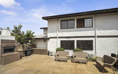Outdoor terrace at Lemon Tree Hotel & Suites Anaheim.