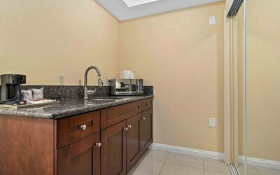 Kitchen area at Lemon Tree Hotel & Suites Anaheim.