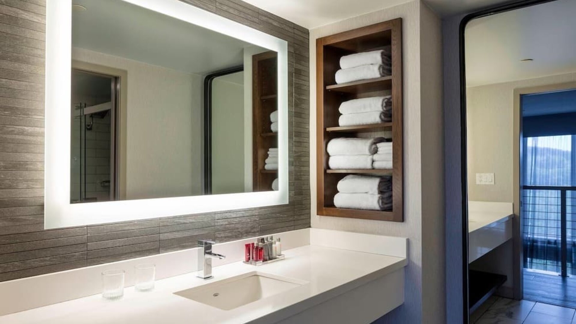 Private bathroom at Boston Marriott Newton.