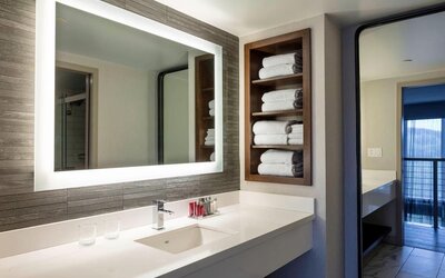 Private bathroom at Boston Marriott Newton.