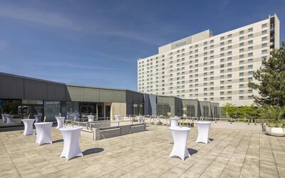 Outdoor terrace at Hilton Dusseldorf.