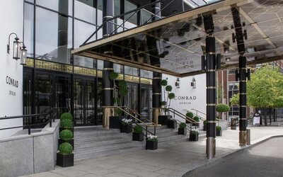 Hotel entrance at Conrad Dublin.