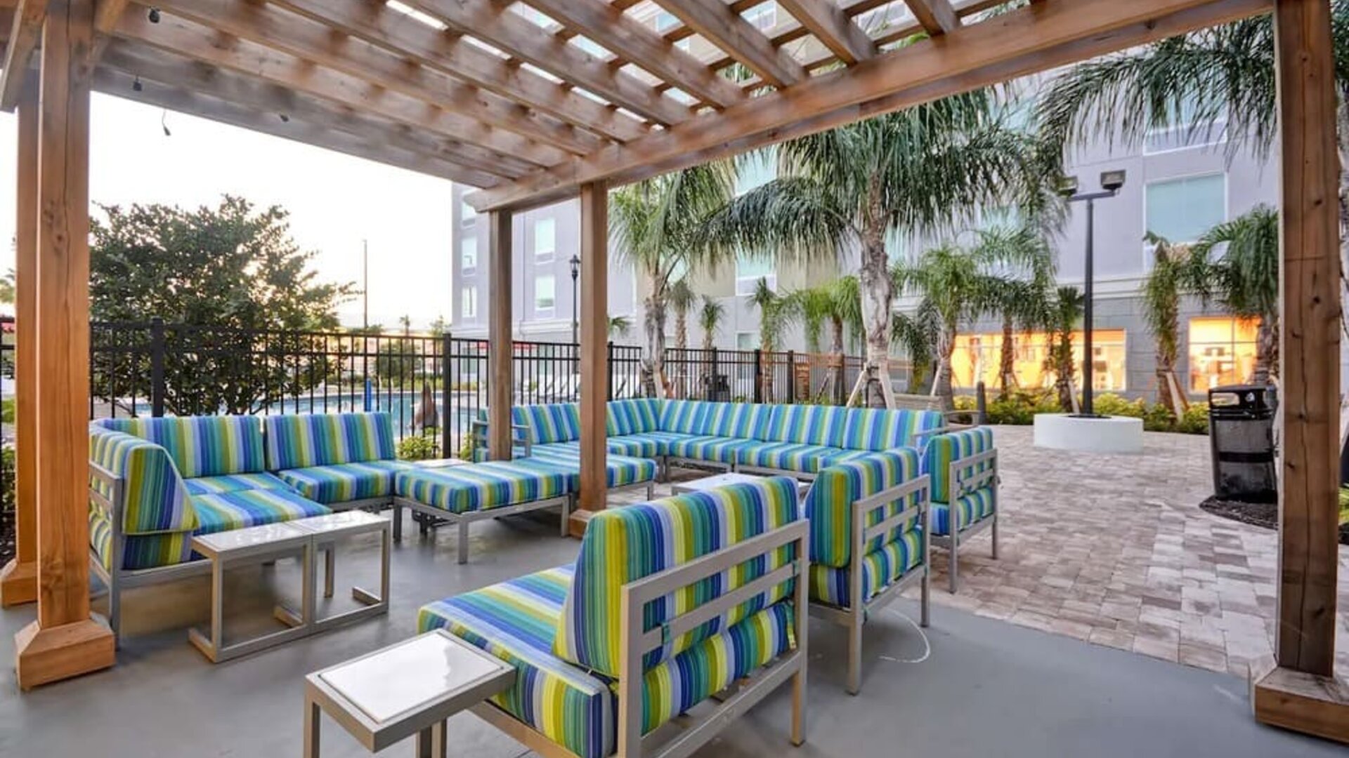 Outdoor terrace at Homewood Suites By Hilton Orlando Theme Parks.