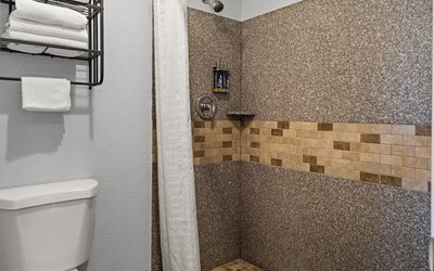 Guest bathroom at Bay Breeze Inn.