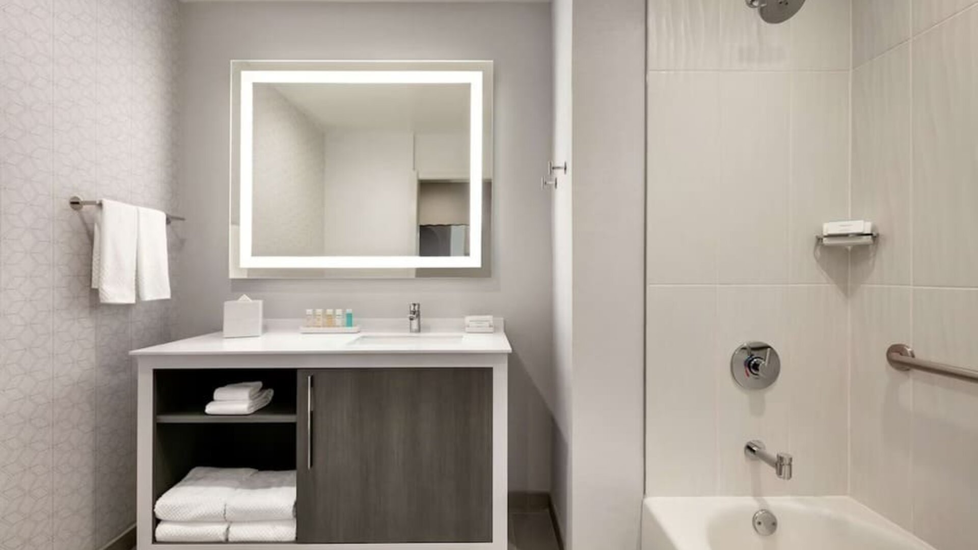 Guest bathroom at Embassy Suites By Hilton Atlanta Midtown.