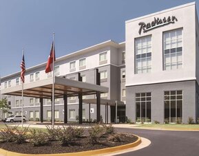 Hotel exterior at Radisson Hotel Atlanta Airport.