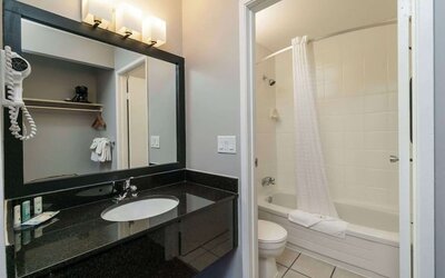 Guest bathroom at Quality Inn & Suites Vernon.