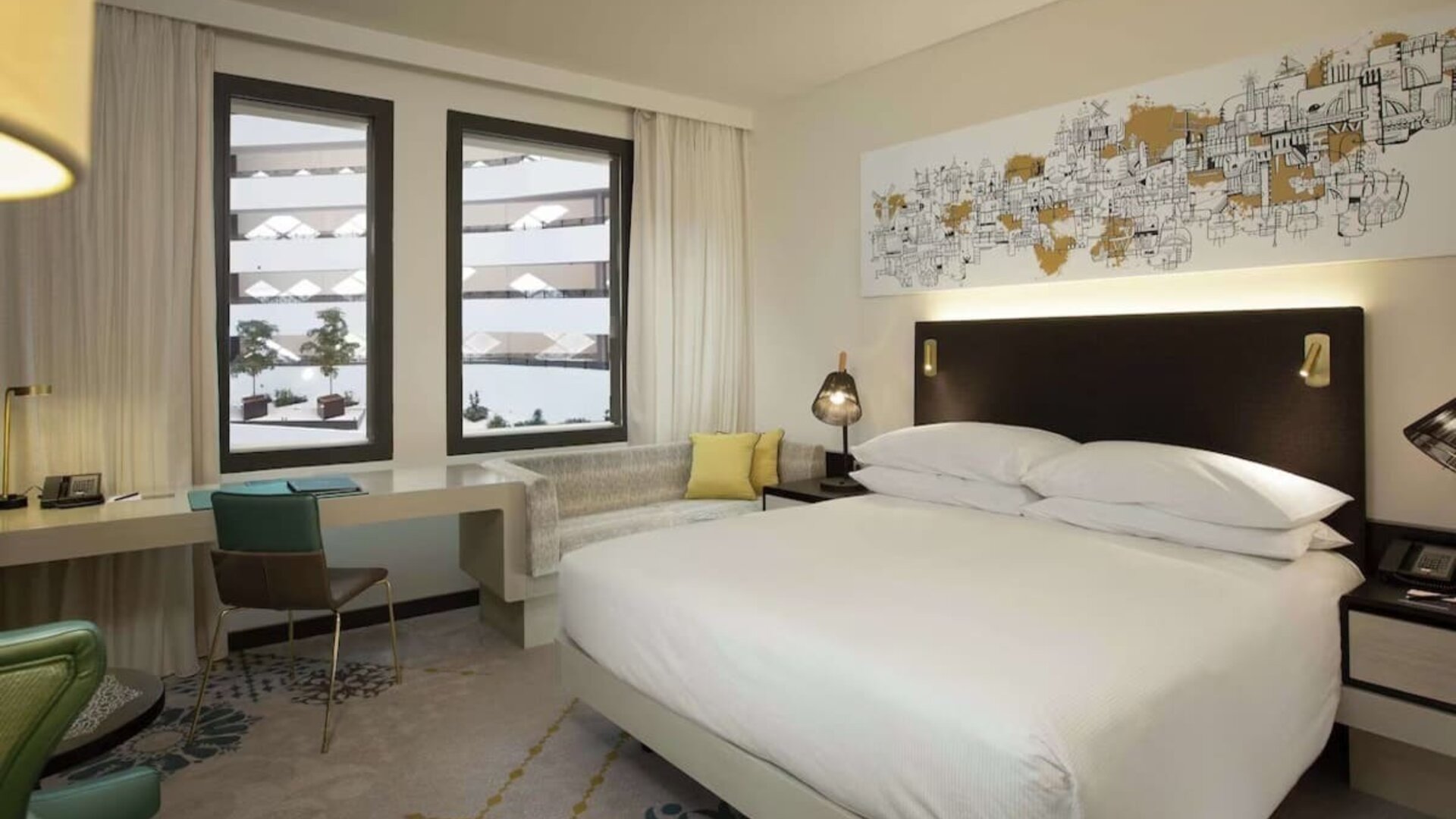 Day use room with work desk at Hilton Amsterdam Airport Schiphol.